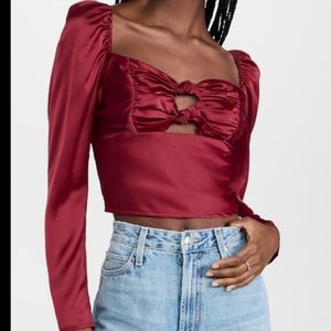 NWT WAYF Wine Burgundy Knottes Twist Tie Crop Satin Keyhole Top, XS & M